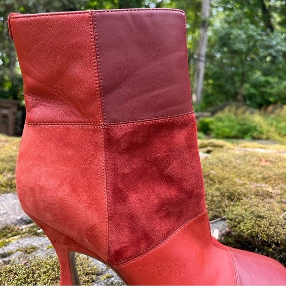 Sam Edelman Olina Cinnamon Spice Red Suede & Leather Patchwork Ankle Boots Sz 9 - Picture 14 of 16